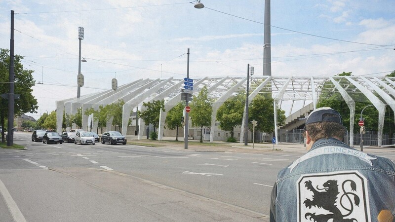 Der Löwen-Fan weiß gleich wohin: Das Stadion, wie die Architektur-Studentinnen es von der Grünwalder Straße aus sehen würden.