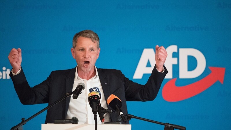 Der Thüringer Landesvorsitzende der AfD, Björn Höcke, bei einem Wahlkampfauftritt am Sonntag in Sachsen.