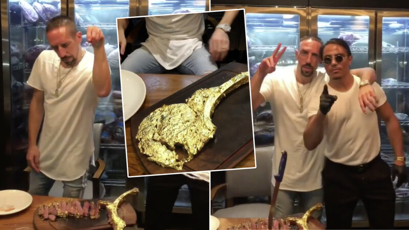 Franck Ribery zusammen mit seinem Kumpel "SaltBae" im Restaurant in Dubai. Das goldene Steak kostet 1.200 Euro.