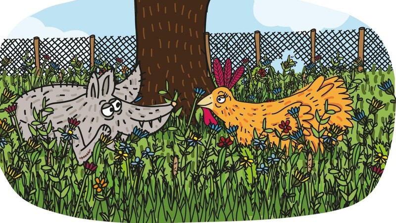 Eine Illustration aus dem neuen Kinderbuch "Der Wolf und das Hühnchen".