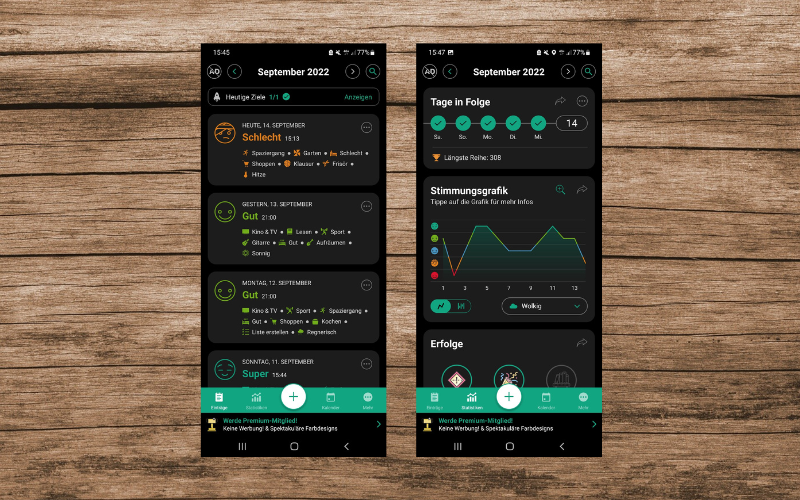 Die App "Daylio" zeigt dir Veränderungen deiner Gefühlslage mit übersichtlichen Statistiken. 