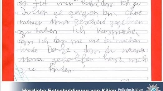 Der kleine Kilian hat der Landauer Polizei einen Entschuldigungsbrief geschickt.