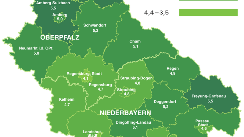 In der nördlichen Oberpfalz und im Bayerischen Wald waren die Menschen häufiger krank als in der Region Regensburg-Landshut-Straubing.