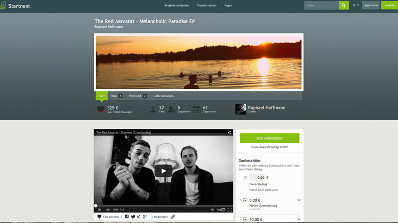 Auf der Onlineseite www.startnext.de kann jeder Teil des Projekts der Band "The Red Aerostat" werden. Die Musiker erklären in einem Video, für was sie die 1 500 Euro verwenden. (Screenshot: www.startnext.de)