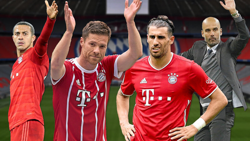 Sie waren und sind (noch) die Gesichter der spanischen Ära bei Bayern: Thiago, Xabi Alonso, Javi Martínez und Pep Guardiola (von links).