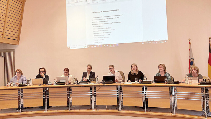 Um Vorsitzende Hedwig Borgmann (Grüne; Fünfte von links) scharten sich (von links) Johanna Schramm (Junge Wähler) Elke Rümmelein (Grüne), Anja König (SPD), Patricia Steinberger (SPD), Hedwig Borgmann (Grüne), Kirstin Sauter (FDP), Elke März-Granda (ÖDP) und Iris Haas (Grüne)