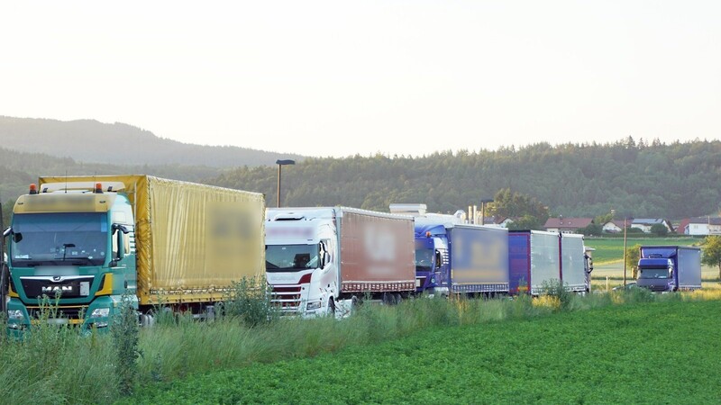 Parkende Lastwagen in einer Querstraße des Gewerbeparks Wörth-Wiesent. Die Hinterlassenschaften der Fahrer sind vielen ein Graus.