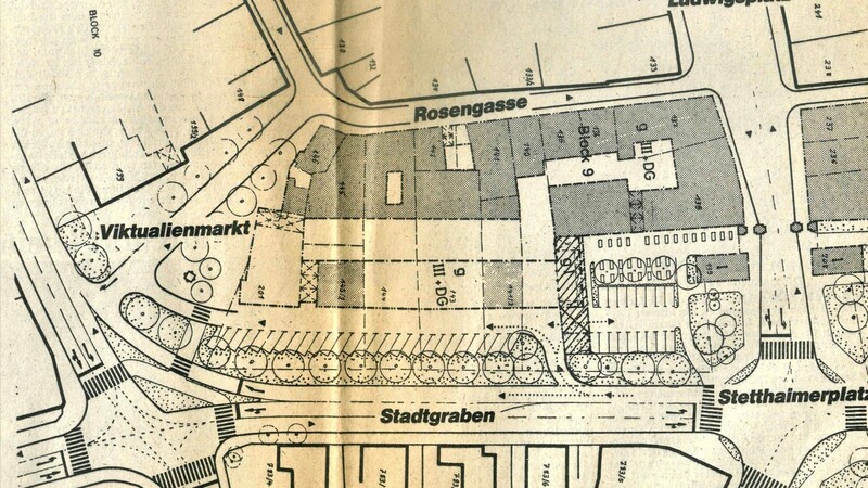 Der Plan zeigt eine zusätzliche Fahrspur am östlichen Stadtgraben. Das Salettl hätte abgerissen werden müssen. Daraus wurde nichts.