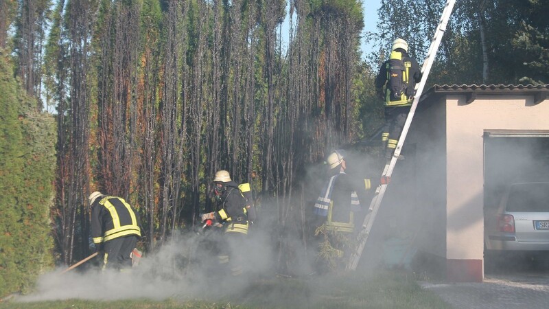 Eine Zierbaumgruppe war in Wiesing in Brand geraten. Als Ursache wird eine weggeworfene Zigarette vermutet.