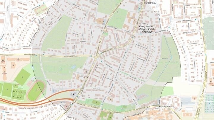 Diese Grafik der Stadt Regensburg zeigt den möglichen Evakuierungsradius von 500 Metern. Es könnte aber auch nur ein kleinerer Sperrradius erforderlich werden - das entscheidet sich final erst am Donnerstag, wenn die Fundstelle geöffnet wird.