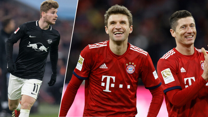 Gegenwart und Zukunft im Sturm des FC Bayern: Robert Lewandowski und Thomas Müller sowie Timo Werner, der aktuell noch bei RB Leipzig spielt.
