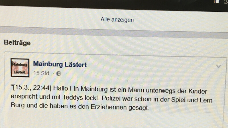 Die Facebook-Nachricht, die für viel Verunsicherung in der Region Mainburg sorgte.