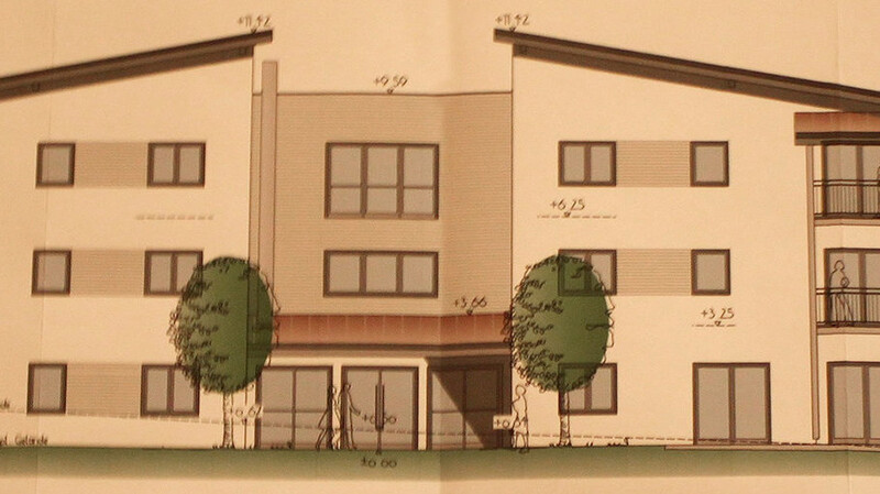 So sieht der Planer die Südseite der beiden Gebäuderiegel für seniorengerechtes Wohnen.