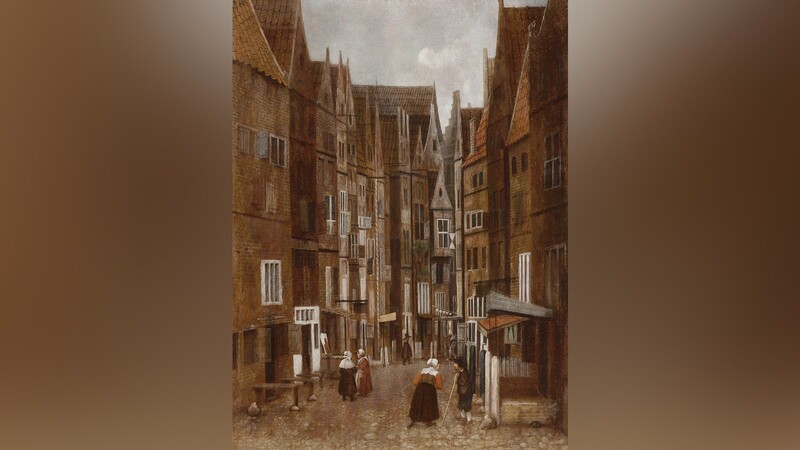 Diese Straßenszene von Jacobus Vrel muss um 1633/35 entstanden sein, da war Johannes Vermeer zwischen ein und drei Jahre alt. Damit ist klar, dass Vrel seinen berühmten Kollegen nicht nachgeahmt haben kann. Dieses vielschichtige Gemälde mit seiner komplexen Architektur konnte durch die Unterstützung der Ernst von Siemens Kunststiftung für die Alte Pinakothek angekauft werden.