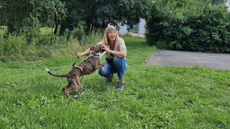 Ricarda Schumann mit Boxer Sammy - ehemals Mino. Für die 53-Jährige war der Hund ihre letzte Vermittlung.