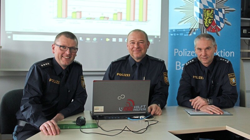 Polizei-Vize Josef Weindl (l.), Martin Wanninger und PI-Chef Stephan Gürster (r.) stellten die Verkehrsstatistik 2019 vor.
