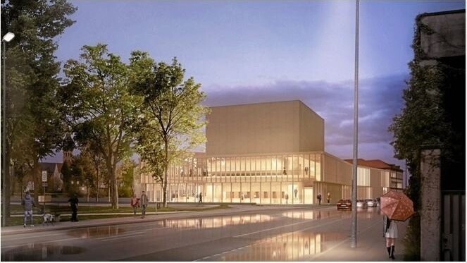 So könnte das neue Stadttheater am Bernlochnerkomplex nach der Sanierung aussehen.