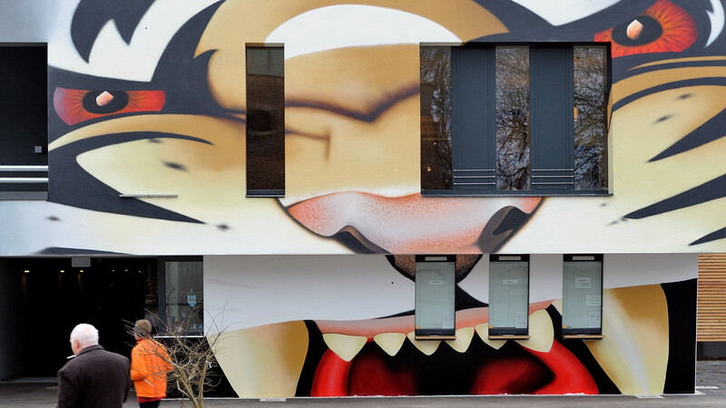 Die neue Tigers-Fassade. Foto: Mathias Adam.