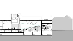 Der Zuschauerraum des Theatersaals kann für Bankette und Tagungen hydraulisch abgeneigt werden. Der Zuschauerraum des Theatersaals kann für Bankette und Tagungen hydraulisch abgeneigt werden.