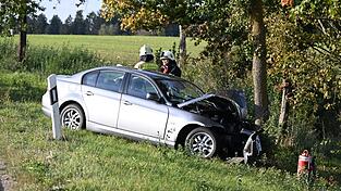 Das Auto kam von der Stra&szlig;e ab und prallte gegen einen Baum.