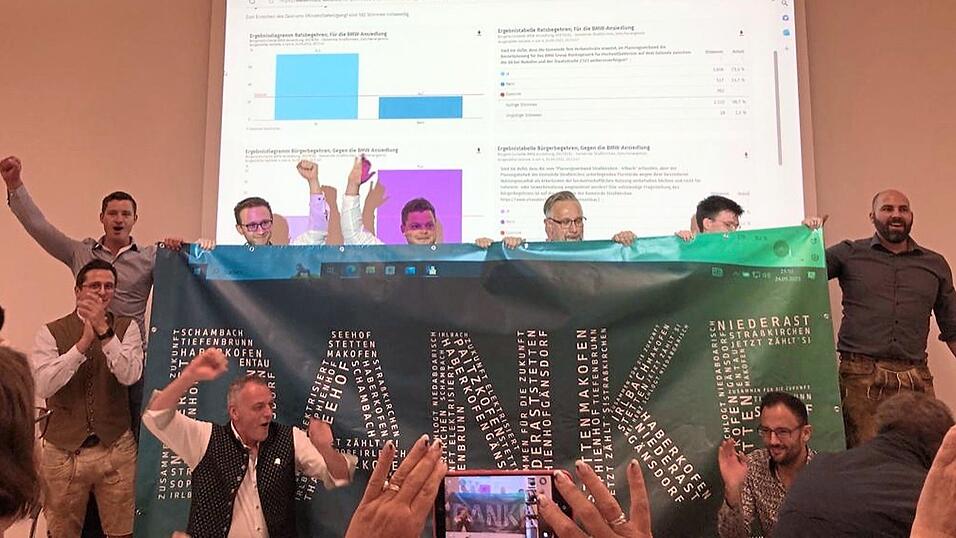 Die Bürgerinitiative aus BMW-Befürwortern, zu der auch Martin Götz (hinten, 3. v. r.) gehört, bedankte sich mit einem Plakat bei den Bürgern. Die Bürgerinitiative aus BMW-Befürwortern, zu der auch Martin Götz (hinten, 3. v. r.) gehört, bedankte sich mit einem Plakat bei den Bürgern.