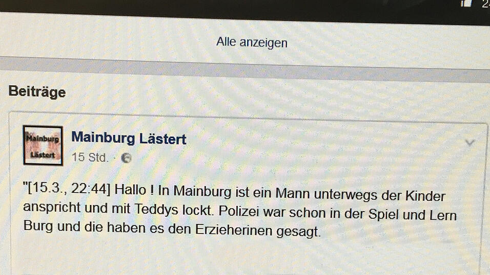 Die Facebook-Nachricht, die f&uuml;r viel Verunsicherung in der Region Mainburg sorgte.