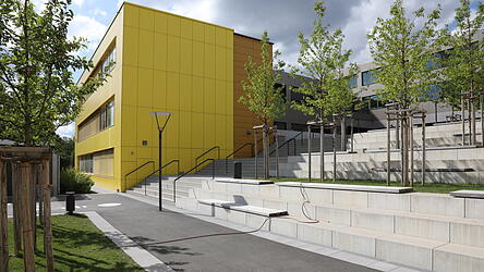 Der bereits fertiggestellte Zugangsbereich zur Mittelschule. Der bereits fertiggestellte Zugangsbereich zur Mittelschule.