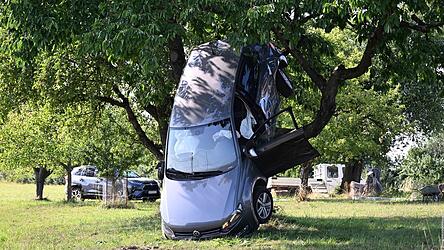Es kam zum Zusammensto&szlig;, woraufhin das Auto des 58-J&auml;hrigen in einem Baum landete.