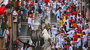 Die Stierhatz von Pamplona wird im spanischen Fernsehen gleich von mehreren Sendern jeden Tag live übertragen. (Archivbild) Die Stierhatz von Pamplona wird im spanischen Fernsehen gleich von mehreren Sendern jeden Tag live übertragen. (Archivbild)