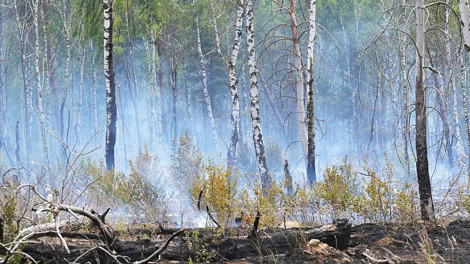 Der Waldbrand auf dem mit Kampfmitteln belasteten Gel&auml;nde bei J&uuml;terbog ist der bislang gr&ouml;&szlig;te Waldbrand in dieser Saison in Brandenburg.