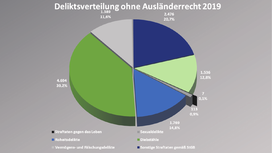 Die Grafik des Polizeipräsidiums zeigt den Anteil der einzelnen Straftaten.