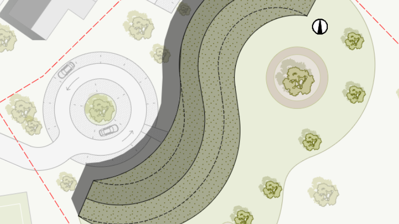 Stark geschwungen und mit mehreren &uuml;berdachten Bereichen soll der neue Kindergarten gebaut werden.