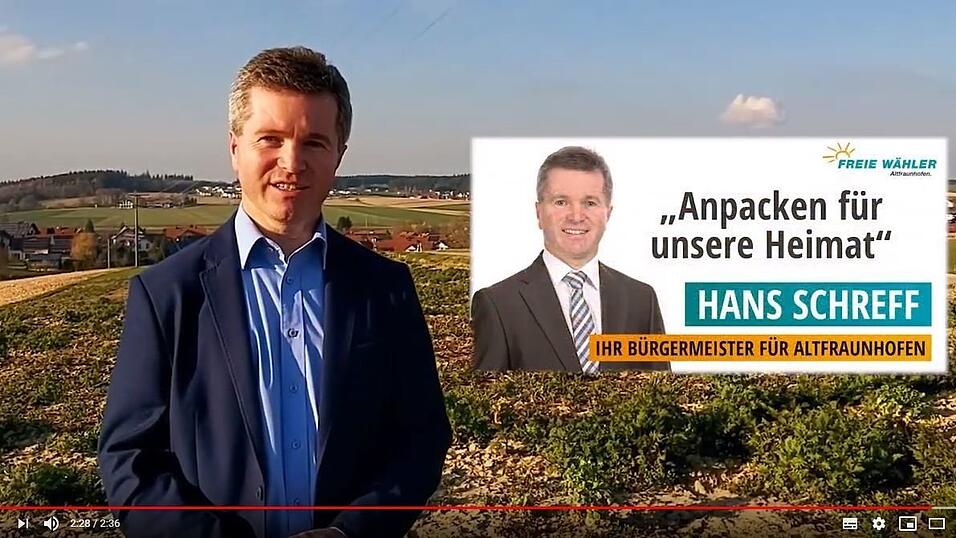 Beide Kandidaten wandten sich angesichts der Corona-Krise nicht mehr direkt, sondern per Videobotschaft an die Freien W&auml;hler. Hier ein Screenshot vom Video des Wahlsieger.