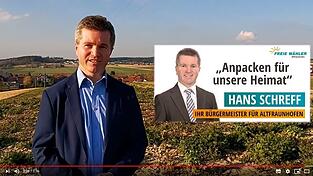 Beide Kandidaten wandten sich angesichts der Corona-Krise nicht mehr direkt, sondern per Videobotschaft an die Freien W&auml;hler. Hier ein Screenshot vom Video des Wahlsieger.