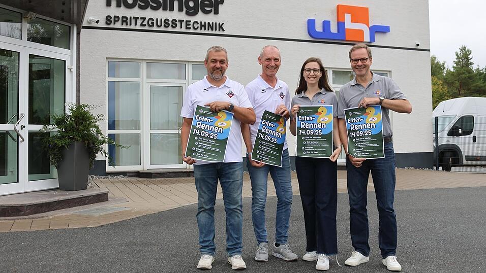 Wer hat die schnellste Ente? Das wollen Armin Hossinger und Carolin Hossinger bei einer Benefizveranstaltung im Rahmen des Jubiläumsjahres von whr Hossinger gemeinsam mit Markus Brahmer und Markus Lickl von der SpVgg-Skiabteilung am 14. September herausfinden. Der Erlös geht an Kuno.