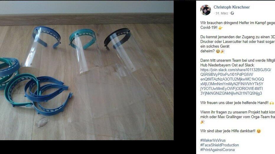 Mit 3D-Druckern lassen sich diese Faceshields einfach herstellen. Christoph Kirschner und sein Hub Niederbayern Ost sucht weitere 3D-Drucker-Eigentümer die bei der Produktion helfen. Mit 3D-Druckern lassen sich diese Faceshields einfach herstellen. Christoph Kirschner und sein Hub Niederbayern Ost sucht weitere 3D-Drucker-Eigentümer die bei der Produktion helfen.