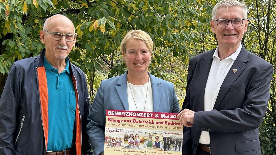 Hoffen auf viele Besucher des Benefizkonzerts: (v.l.) Organisator Hans Saller, Irene Basmer (Leitung Hospiz St. Ursula) und Fritz Gößwein (Vorsitzender des Fördervereins Kraki). Hoffen auf viele Besucher des Benefizkonzerts: (v.l.) Organisator Hans Saller, Irene Basmer (Leitung Hospiz St. Ursula) und Fritz Gößwein (Vorsitzender des Fördervereins Kraki).