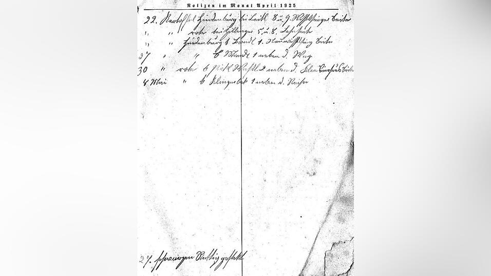 Notizen eines Landwirts im 'Straubinger Kalender' 1925