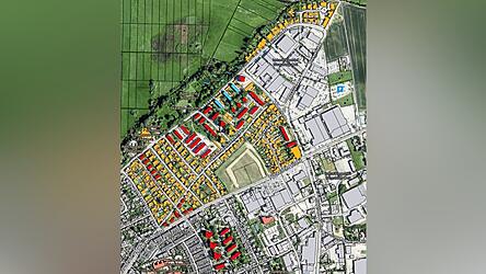 In diesem Gebiet zwischen Schanzlweg und Schlesischer Stra&szlig;e wird das Nahw&auml;rmenetz der SER mit W&auml;rme aus dem Abwasserkanal ausgebaut.