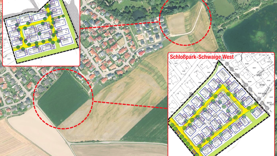 Die beiden neu geplanten Baugebiete umfassen 27 (West) und 17 (Ost) Bauparzellen. Die beiden neu geplanten Baugebiete umfassen 27 (West) und 17 (Ost) Bauparzellen.