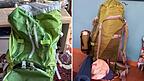 Vorher - nachher: Katis proppenvoller Rucksack. Vorher - nachher: Katis proppenvoller Rucksack.