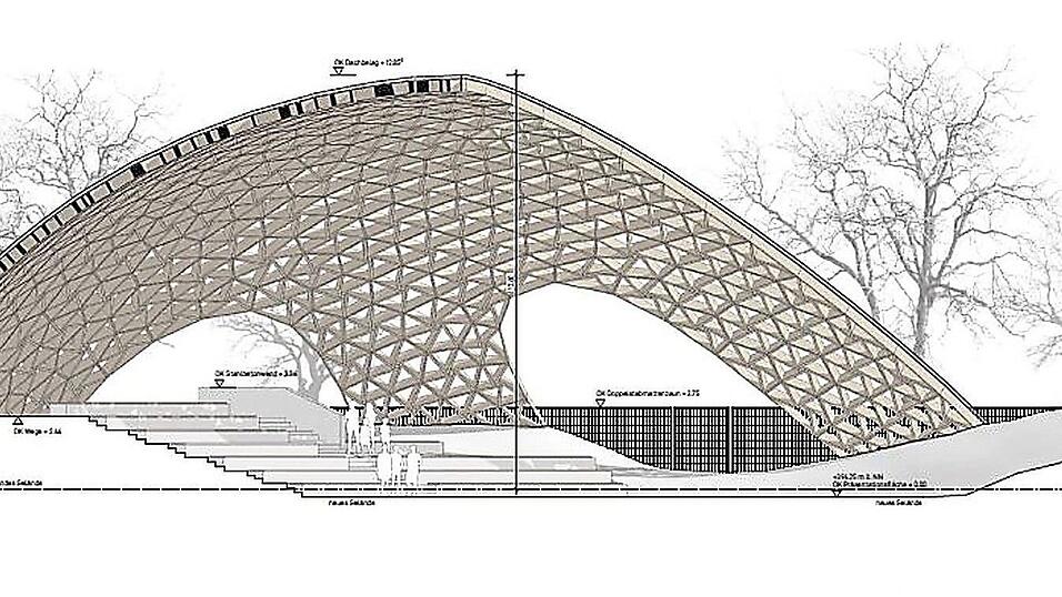 Diese Zeichnung verdeutlicht, wie der Veranstaltungsbereich in Hügel eingebettet wird. Diese Zeichnung verdeutlicht, wie der Veranstaltungsbereich in Hügel eingebettet wird.