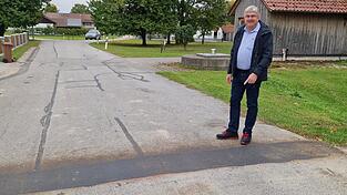 Stadtrat Xaver Nürnberger (UWG/FWG) zeigt die Stelle in der Amselstraße, die Anwohner in den vergangenen Monaten viel Nerven gekostet hat.