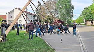 Zusammen mit den Gästen aus Montefino wurde der Maibaum in Aiterhofen schon mitten im April aufgestellt.