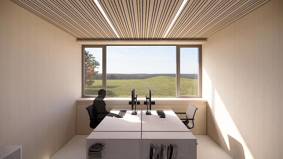 Ein Blick in eines der B&uuml;ros, wie sie f&uuml;r gut 620 Arbeitpl&auml;tze im neuen Landratsamt zur Verf&uuml;gung stehen werden.