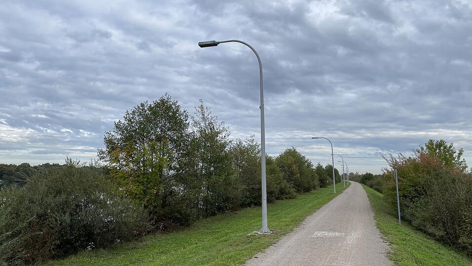 Die Laternen am Straubinger Donaudamm zeigen weg vom Weg.