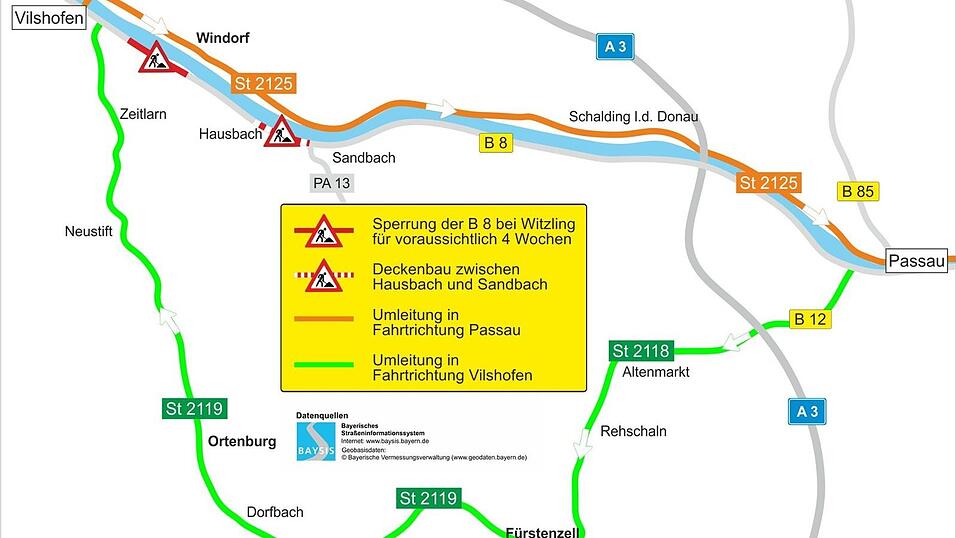 Der genaue Verlauf der Umleitungsstrecke bei Vilshofen. Der genaue Verlauf der Umleitungsstrecke bei Vilshofen.