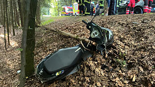 Der Roller des 74-Jährigen verklemmte sich unter einem Baum. Der Roller des 74-Jährigen verklemmte sich unter einem Baum.