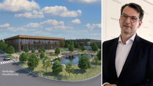 Milan Nedeljkovic ist seit 2019 BMW-Produktionsvorstand. Die vorläufige Visualisierung zeigt das geplante BMW-Montagewerk bei Straßkirchen.