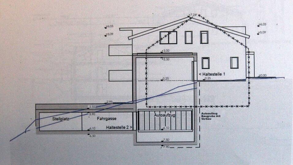Das soll in Wartenberg das erste Mehrfamilienhaus mit gewaltiger Tiefgarage und Aufzug werden. Die gestrichelte Linie zeigt dabei die alte Planung. Das soll in Wartenberg das erste Mehrfamilienhaus mit gewaltiger Tiefgarage und Aufzug werden. Die gestrichelte Linie zeigt dabei die alte Planung.
